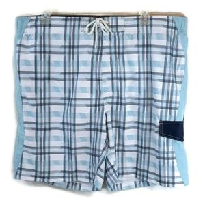 SONOMA Blue White Plaid Mesh Lined Swim Trunks Mens 2XL